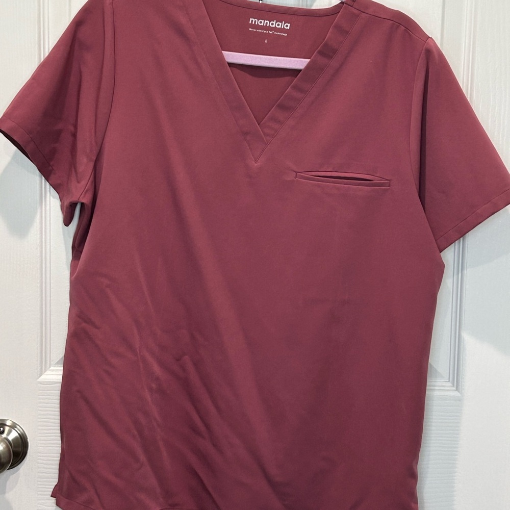 Mandala Burgundy V-Neck Scrub Top